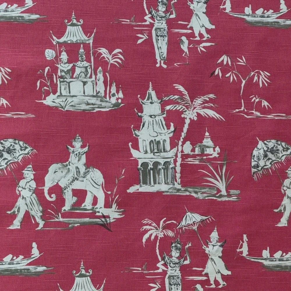 10 Yards Pagoda Road Upholstery Drapery Fabric in Azalea Chinoiserie Toile